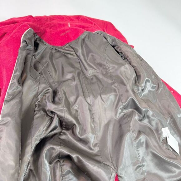 Calvin Klein Trench Coat Womens 6 Red Wool Blend Wrap Belted Longline - Picture 3 of 9